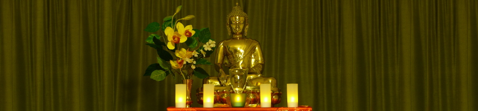 Buddha statue in the Meditation Hall at Turning Wheel Buddhist Temple, Leicester