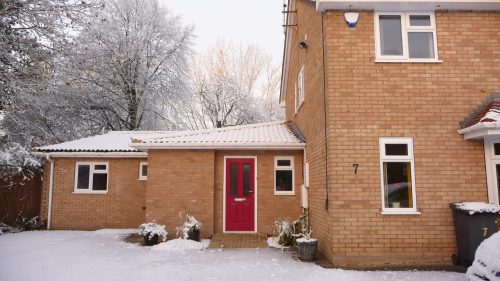 The front of the temple in the snow