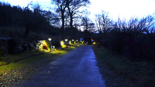 Click to enlarge Lights along the lane at Throssel Hole Buddhist Abbey